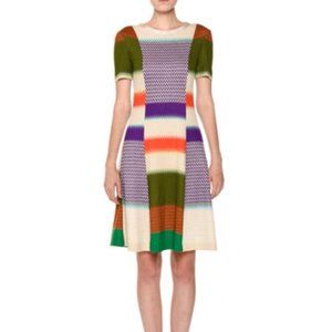 Short-Sleeve Fit-and-Flare Multicolor Knit Dress